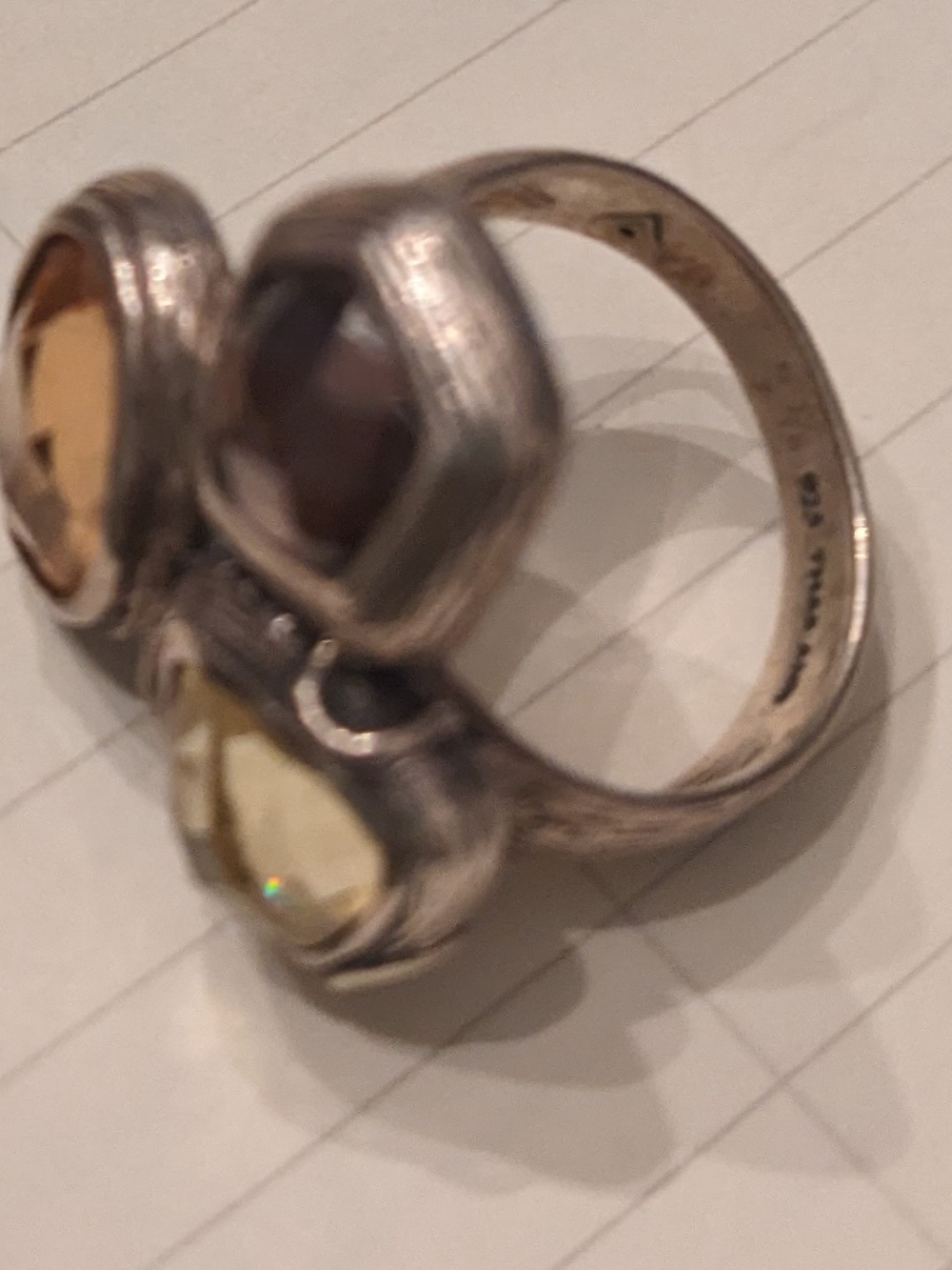 Triple-Stone Sterling Silver Cocktail Ring R - Picture 2 of 4